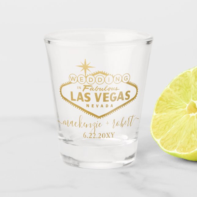 Las Vegas Wedding Personalisiertes Script Favor Go Schnapsglas (Vorderseite)