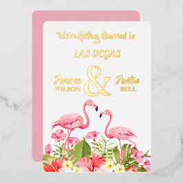 Las Vegas Wedding Pink Flamingos Golden Foil Folieneinladung
