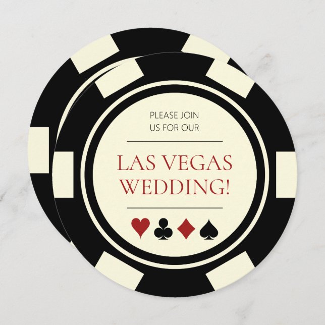 Las Vegas Wedding Poker Chip Black Creme White Einladung (Vorne/Hinten)