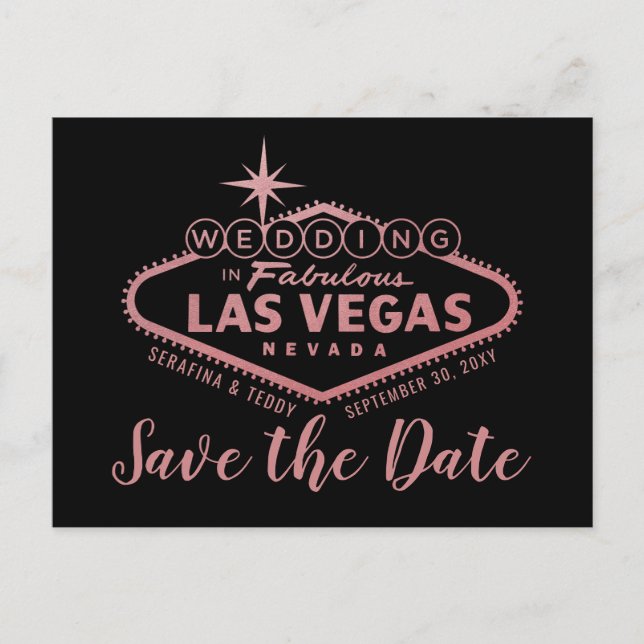Las Vegas Wedding Rose Gold Save the Date Ankündigungspostkarte (Vorderseite)