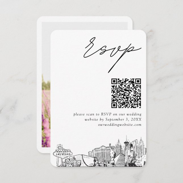 Las Vegas Wedding RSVP QR Code Small Begleitkarte (Vorne/Hinten)