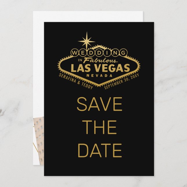Las Vegas Wedding Save the Date Foto Black Gold (Vorne/Hinten)