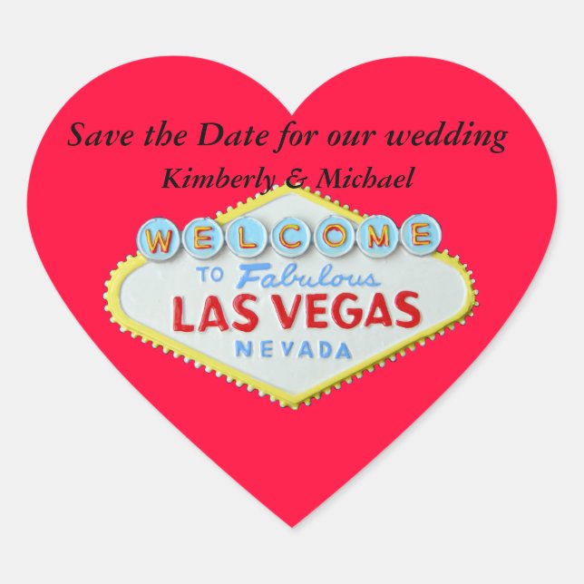 Las Vegas Wedding Save the Date Red Heart Herz-Aufkleber (Vorderseite)