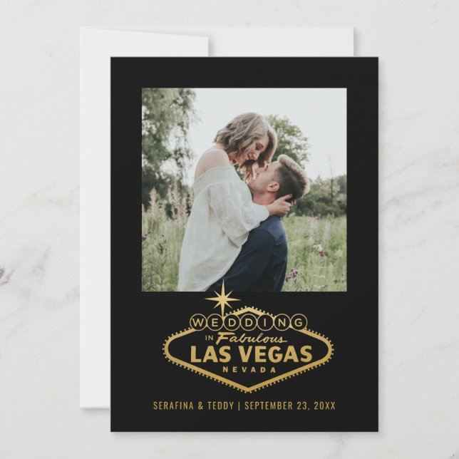 Las Vegas Wedding Sign Black Gold Foto Save The Date (Vorderseite)