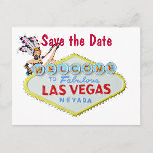 Las Vegas Wedding Sign mit Showgirl Ankündigungspostkarte