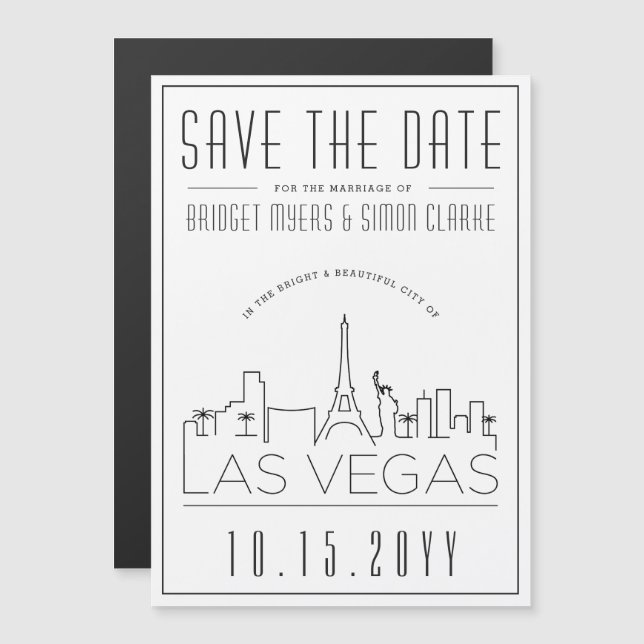 Las Vegas Wedding | Stilisierte Skyline Save the D Magneteinladung (Vorne/Hinten)