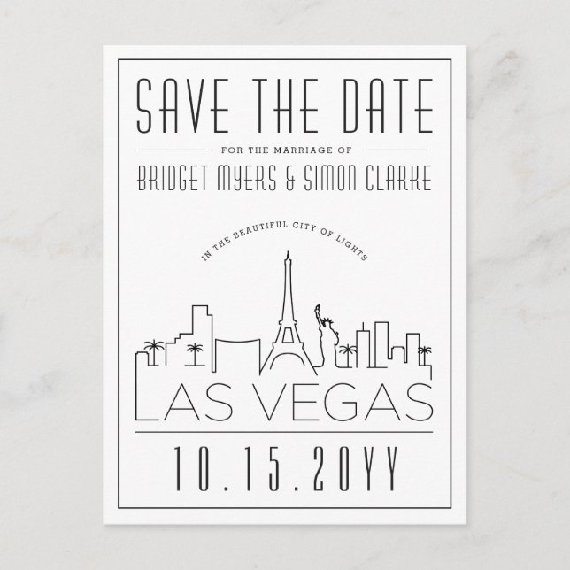 Las Vegas Wedding | Stilisierte Skyline Save the D Postkarte (Vorderseite)