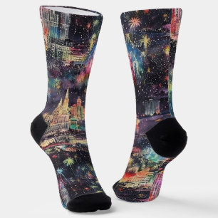 Las Vegas Weihnachten & Neues Jahr in Wasserfarben Socken