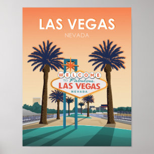 Las Vegas Welcome Sign Sunset Vintage Travel Poster