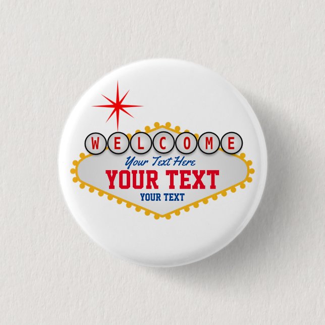 Las Vegas Willkommensschild Ihr Text  Button (Vorderseite)