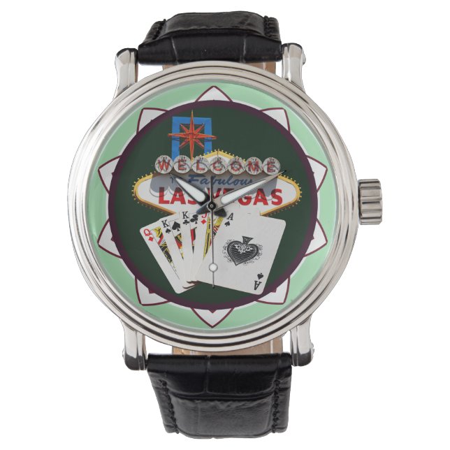 Las Vegas Zeichen und zwei Könige Poker Chip Armbanduhr (Vorderseite)