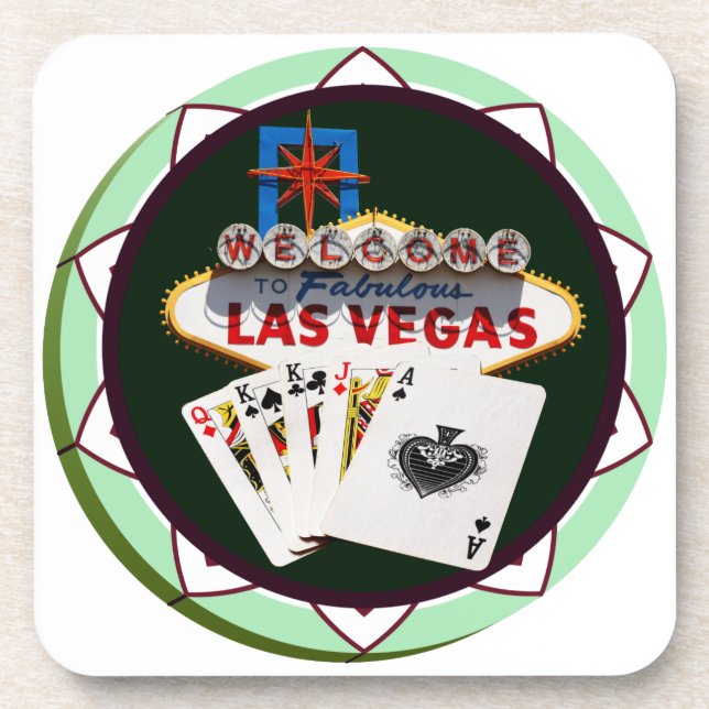 Las Vegas Zeichen und zwei Könige Poker Chip Getränkeuntersetzer (Vorderseite)