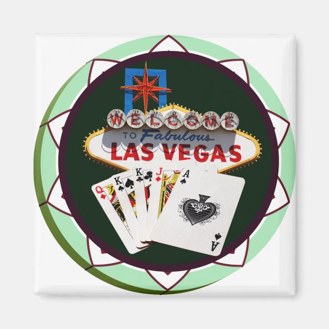 Las Vegas Zeichen und zwei Könige Poker Chip Magnet (Vorne)