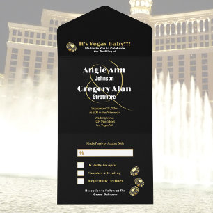 Las Vegas Zielhochzeit Elegant Schwarz Gold All In One Einladung