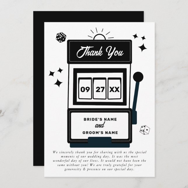 Las Vegas Zielort Casino Spielautomat Hochzeit Dankeskarte (Vorne/Hinten)