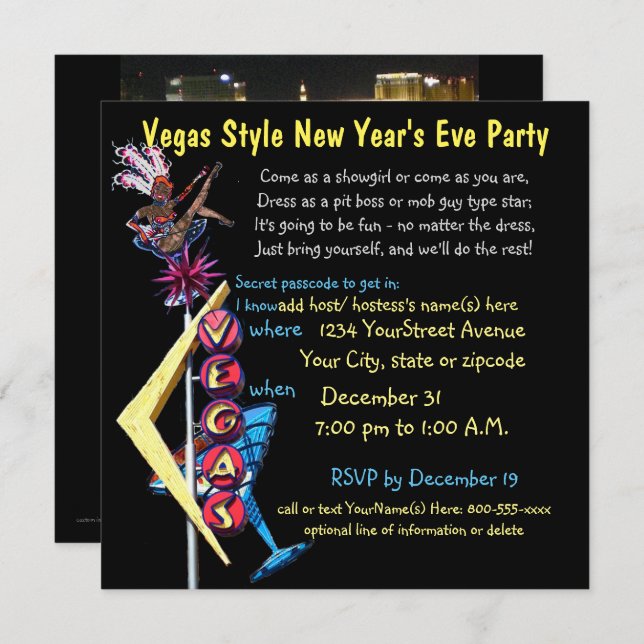 Las- Vegasart neues Year'sEve Party Einladung (Vorne/Hinten)