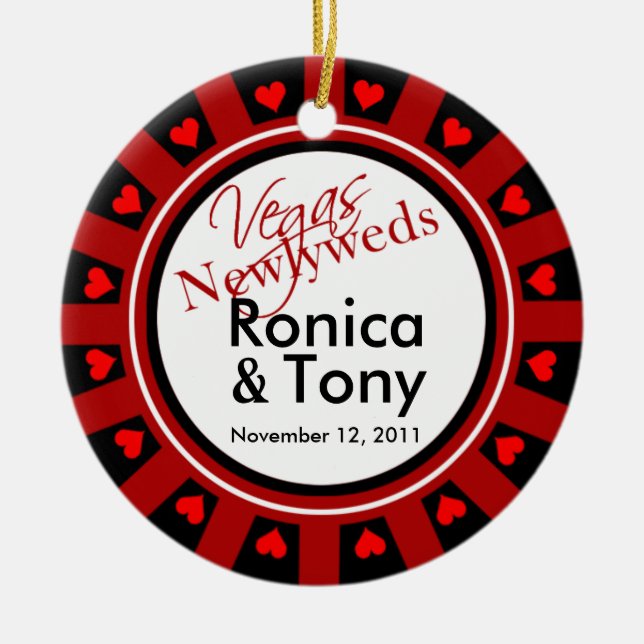 Las- Vegasjungvermählten-Kasino-Chip-Foto Keramikornament (Vorne)