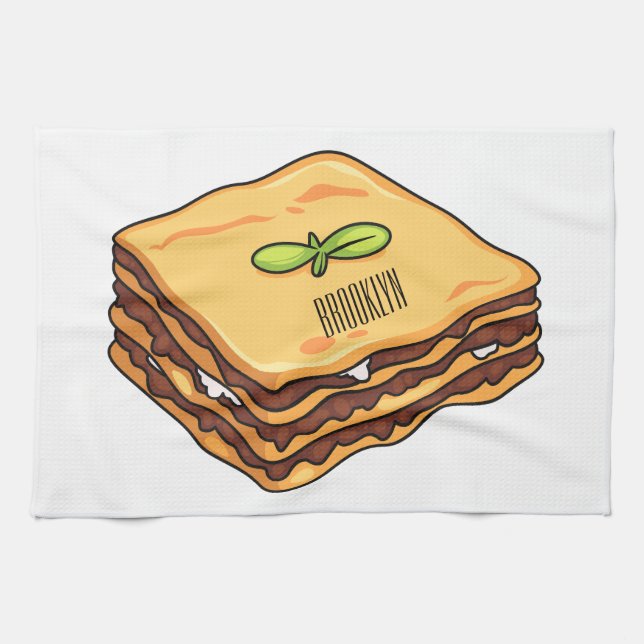 Lasagna Cartoon Illustration Geschirrtuch (Horizontal)
