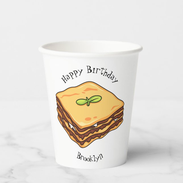 Lasagna Cartoon Illustration Pappbecher (Vorderseite)