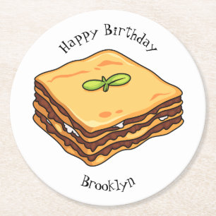 Lasagna Cartoon Illustration Runder Pappuntersetzer