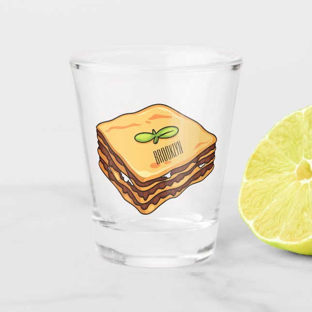 Lasagna Cartoon Illustration Schnapsglas (Vorderseite)