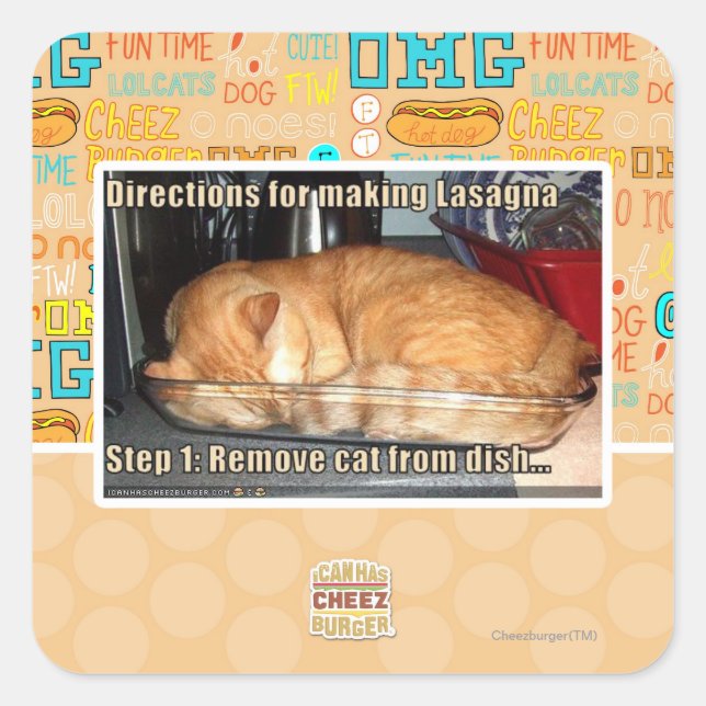 Lasagne Quadratischer Aufkleber (Vorderseite)