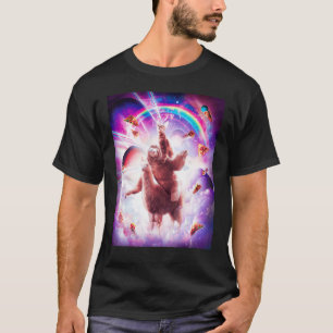 Laser-Augen Weltraumkatze reitet Faultier, Lama - T-Shirt