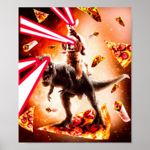 Laser Augen Weltraumkatze Reithund und Dinosaurier Poster