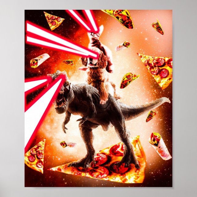 Laser Augen Weltraumkatze Reithund und Dinosaurier Poster (Vorne)