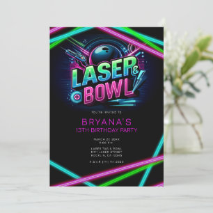 Laser & Bowl Laser Tag Bowling Geburtstagsfeier Einladung