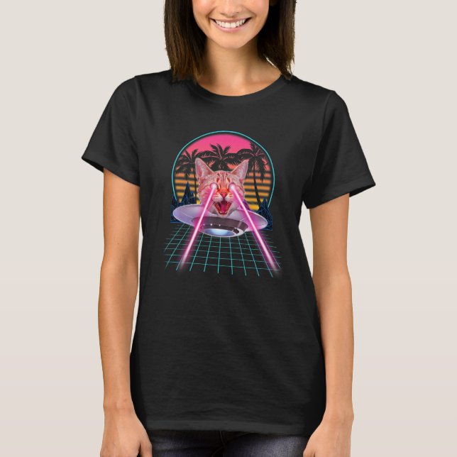 Laser Cat Eyes Kitten UFO Retro 80er Cats T-Shirt (Vorderseite)
