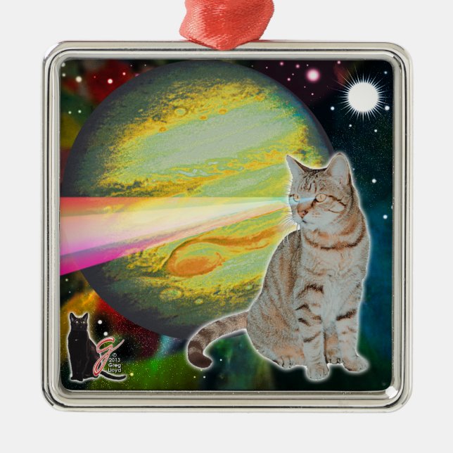 Laser-Cat-Mossbody-Ornament Silbernes Ornament (Vorne)