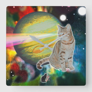 Laser-Cat-Mossbody Quadratische Wanduhr