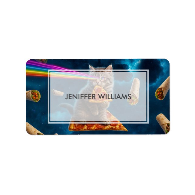 Laser Cat Pizza Party Adressaufkleber (Vorne)