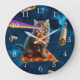 Laser Cat Pizza Party Große Wanduhr