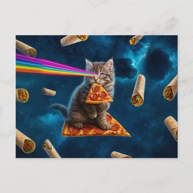 Laser Cat Pizza Party Postkarte (Vorderseite)