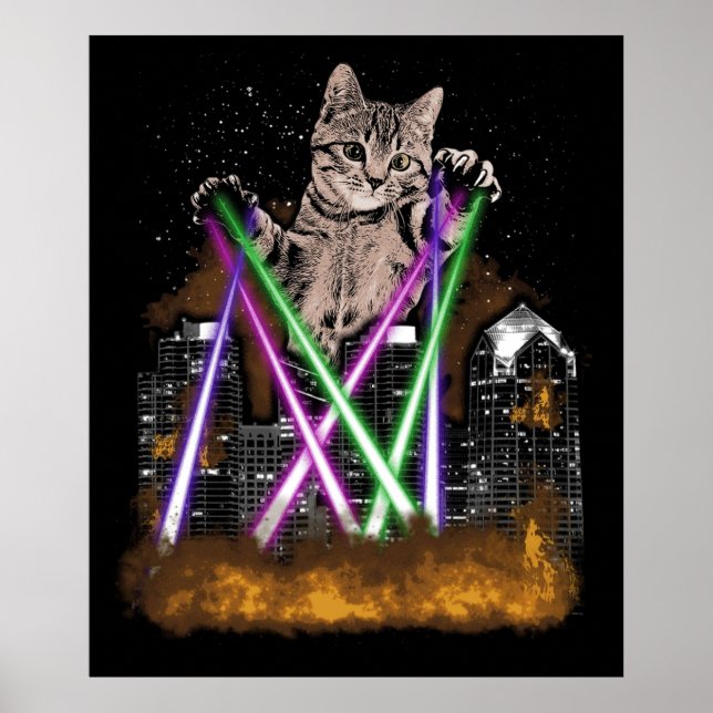 Laser Cat zerstört Stadt mit Pfoten Niedlichen Ado Poster (Vorne)
