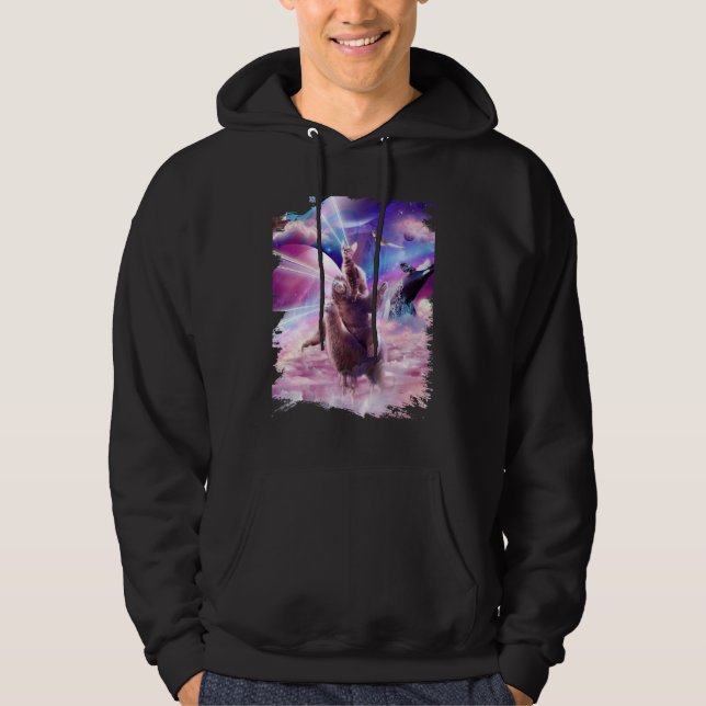 Laser Eyes Space Cat auf dem Sloth Llama Rainbow Hoodie (Vorderseite)