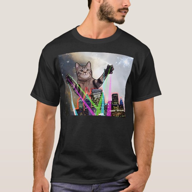 Laser Eyes Space Cat Funny Laser Cat Cute Space Ca T-Shirt (Vorderseite)
