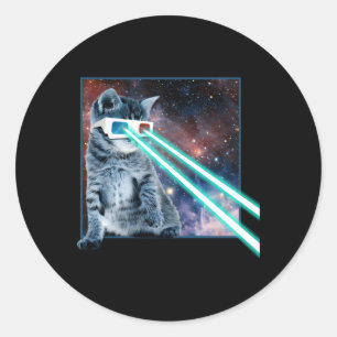 Laser Eyes Space Cat Kitty 3D Brille Runder Aufkleber