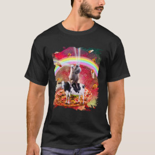 Laser Eyes Space Cat on Llama Cow - Rainbow Pullov T-Shirt