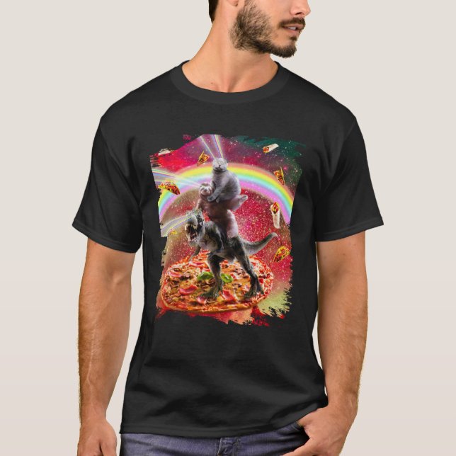 Laser Eyes Space Cat On Sloth Dinosaur  Rainbow T-Shirt (Vorderseite)