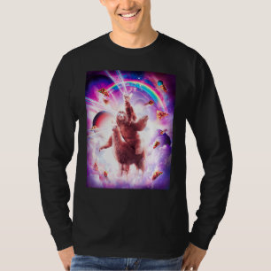 Laser Eyes Space Cat Riding Sloth Blade Regenbogen T-Shirt