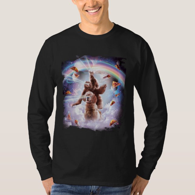 Laser Eyes Space Cat Riding Sloth, Dog Rainbow T-Shirt (Vorderseite)