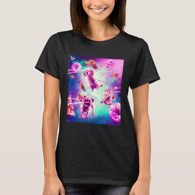 Laser Eyes Space Cat With Dog Pug  Rainbow T-Shirt (Vorderseite)