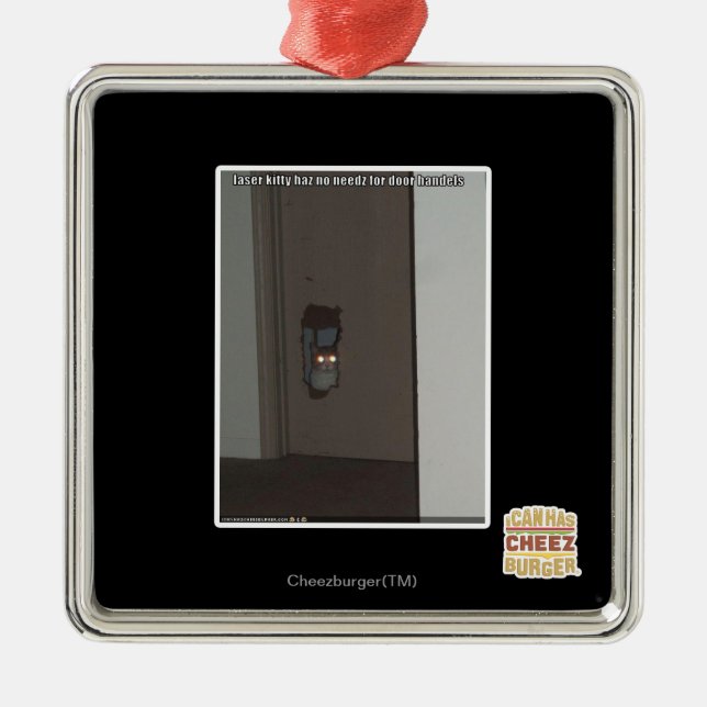 Laser-Miezekatze Silbernes Ornament (Vorne)