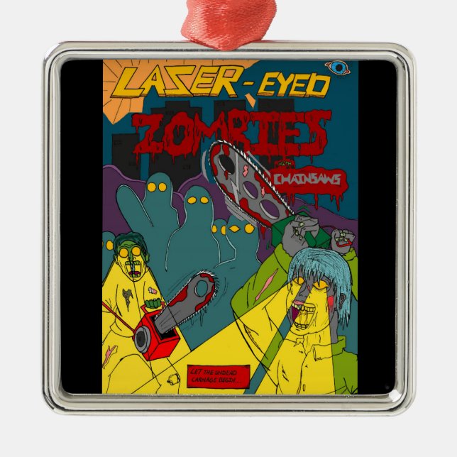 Laser-Mit Augen Zombies mit Chainsaws-Ornament Ornament Aus Metall (Vorne)