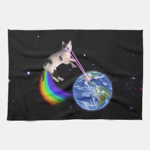 Laser Regenbogen Weltraum Katze Handtuch