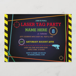 Laser Tag Birthday Party Zone Neon Einladung