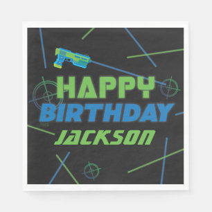 Laser Tag Blue und Green Happy Birthday Serviette